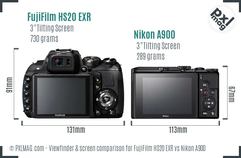 FujiFilm HS20 EXR vs Nikon A900 Screen and Viewfinder comparison