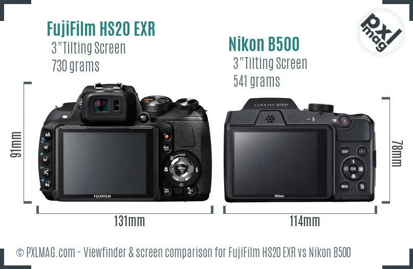 FujiFilm HS20 EXR vs Nikon B500 Screen and Viewfinder comparison