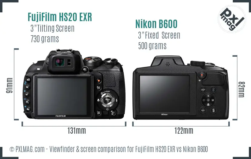 FujiFilm HS20 EXR vs Nikon B600 Screen and Viewfinder comparison