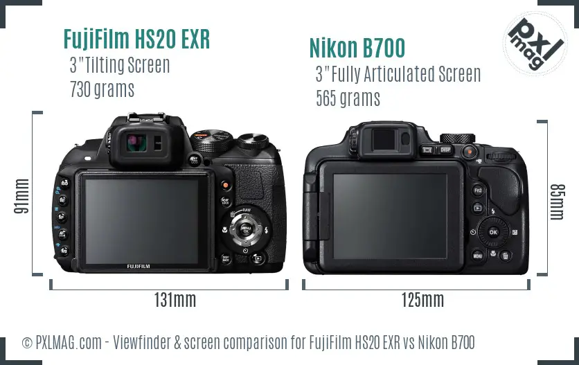 FujiFilm HS20 EXR vs Nikon B700 Screen and Viewfinder comparison