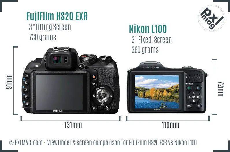 FujiFilm HS20 EXR vs Nikon L100 Screen and Viewfinder comparison