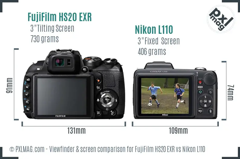 FujiFilm HS20 EXR vs Nikon L110 Screen and Viewfinder comparison