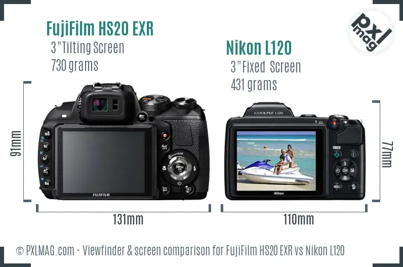 FujiFilm HS20 EXR vs Nikon L120 Screen and Viewfinder comparison