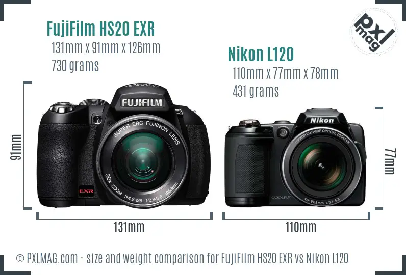 FujiFilm HS20 EXR vs Nikon L120 size comparison