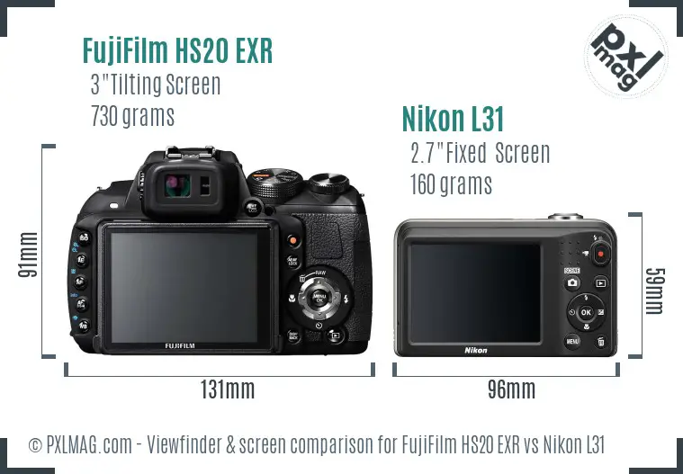 FujiFilm HS20 EXR vs Nikon L31 Screen and Viewfinder comparison
