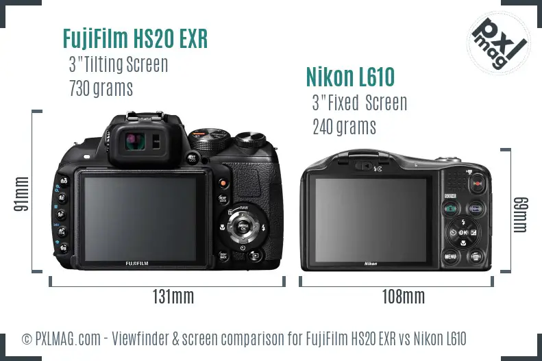 FujiFilm HS20 EXR vs Nikon L610 Screen and Viewfinder comparison
