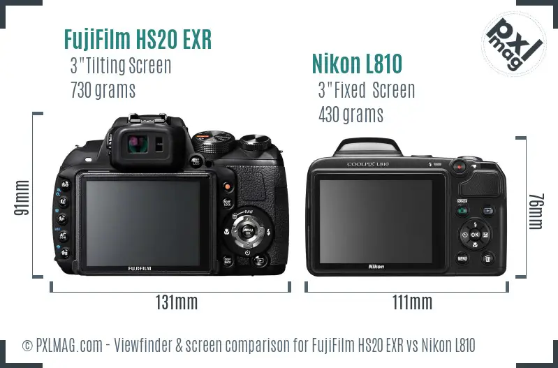 FujiFilm HS20 EXR vs Nikon L810 Screen and Viewfinder comparison FujiFilm HS20 EXR vs Nikon L810 Screen and Viewfinder comparison