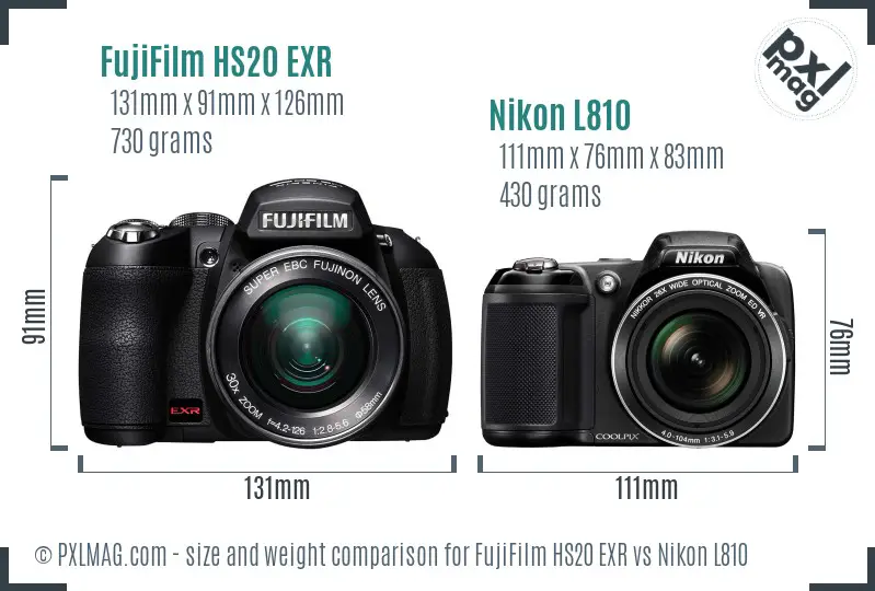 FujiFilm HS20 EXR vs Nikon L810 size comparison FujiFilm HS20 EXR vs Nikon L810 size comparison
