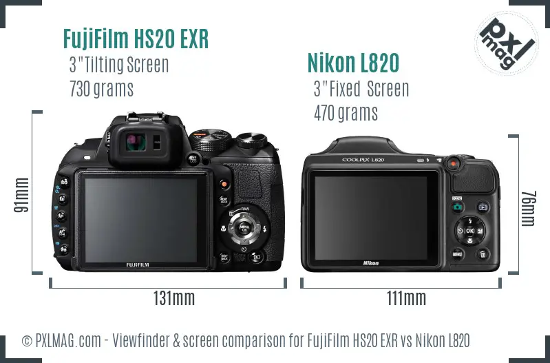 FujiFilm HS20 EXR vs Nikon L820 Screen and Viewfinder comparison