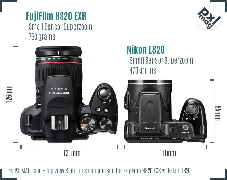 FujiFilm HS20 EXR vs Nikon L820 top view buttons comparison