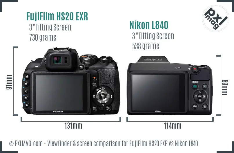 FujiFilm HS20 EXR vs Nikon L840 Screen and Viewfinder comparison