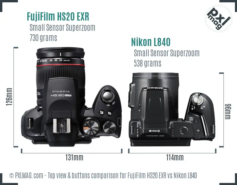 FujiFilm HS20 EXR vs Nikon L840 top view buttons comparison