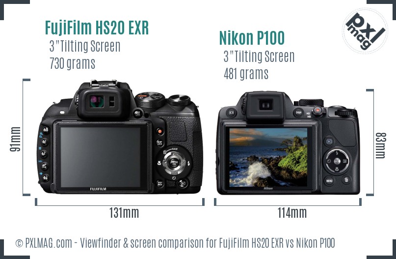 FujiFilm HS20 EXR vs Nikon P100 Screen and Viewfinder comparison