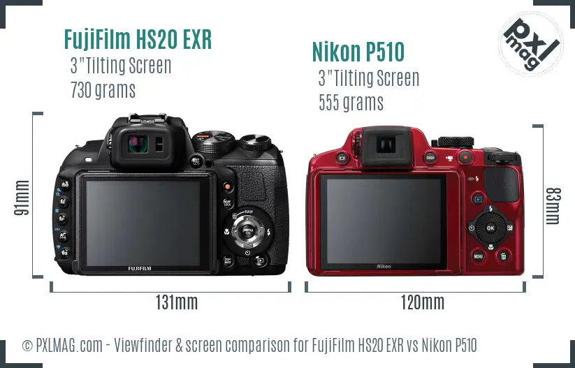 FujiFilm HS20 EXR vs Nikon P510 Screen and Viewfinder comparison