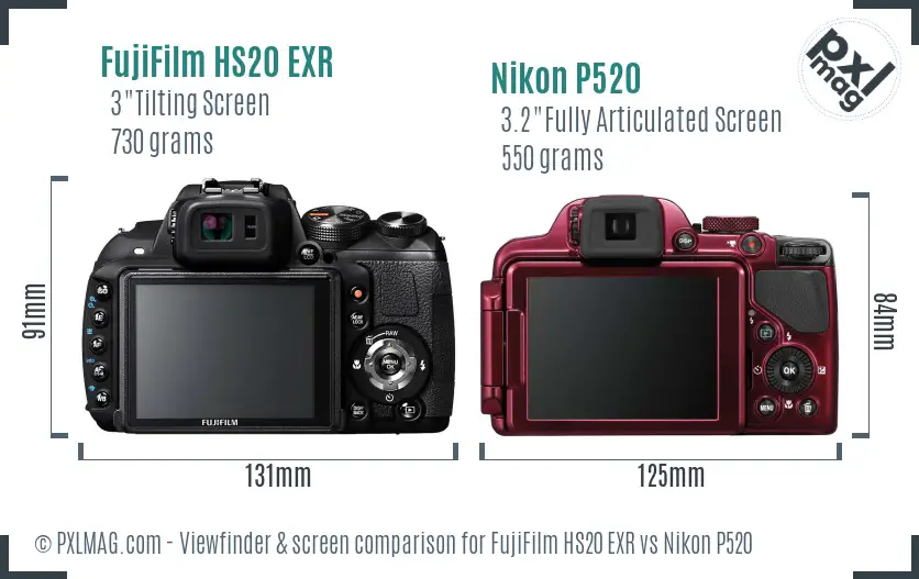 FujiFilm HS20 EXR vs Nikon P520 Screen and Viewfinder comparison