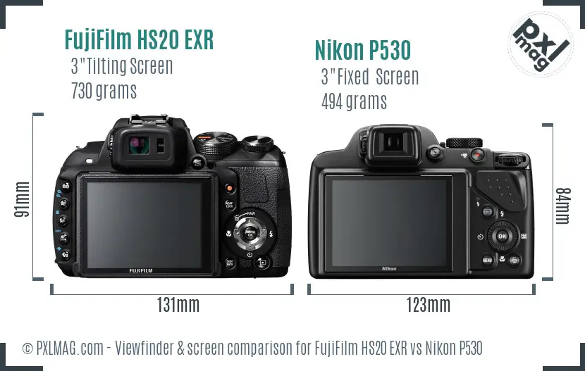 FujiFilm HS20 EXR vs Nikon P530 Screen and Viewfinder comparison