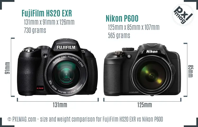 FujiFilm HS20 EXR vs Nikon P600 size comparison FujiFilm HS20 EXR vs Nikon P600 size comparison