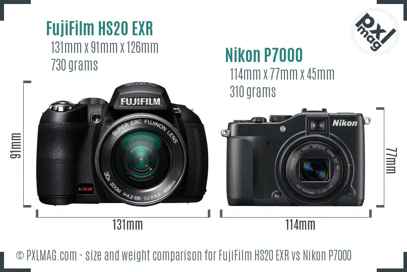 FujiFilm HS20 EXR vs Nikon P7000 size comparison FujiFilm HS20 EXR vs Nikon P7000 size comparison