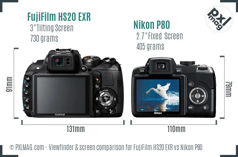 FujiFilm HS20 EXR vs Nikon P80 Screen and Viewfinder comparison