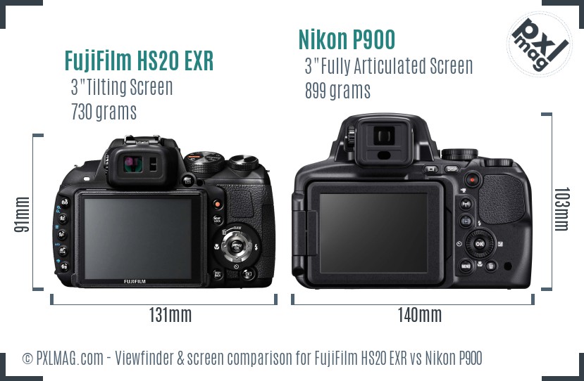 FujiFilm HS20 EXR vs Nikon P900 Screen and Viewfinder comparison