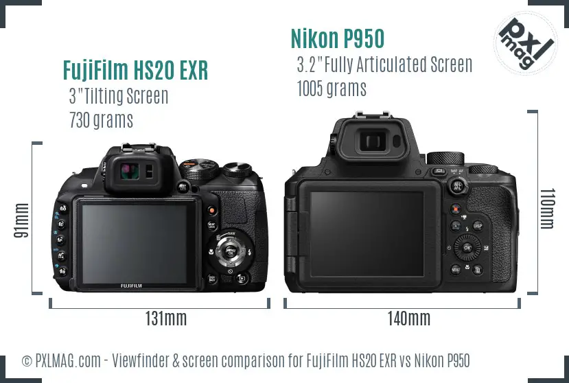 FujiFilm HS20 EXR vs Nikon P950 Screen and Viewfinder comparison