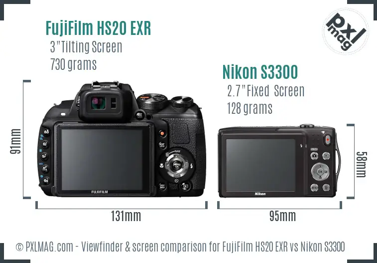 FujiFilm HS20 EXR vs Nikon S3300 Screen and Viewfinder comparison