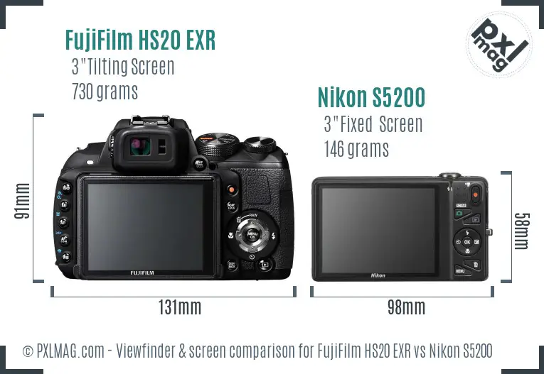 FujiFilm HS20 EXR vs Nikon S5200 Screen and Viewfinder comparison FujiFilm HS20 EXR vs Nikon S5200 Screen and Viewfinder comparison