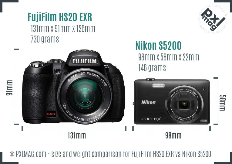 FujiFilm HS20 EXR vs Nikon S5200 size comparison FujiFilm HS20 EXR vs Nikon S5200 size comparison
