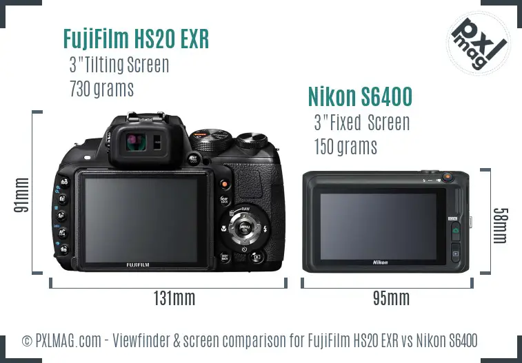 FujiFilm HS20 EXR vs Nikon S6400 Screen and Viewfinder comparison