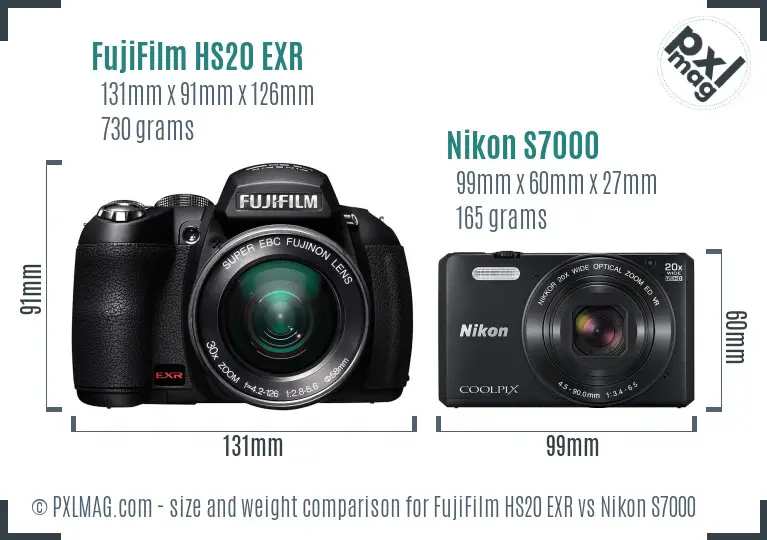 FujiFilm HS20 EXR vs Nikon S7000 size comparison