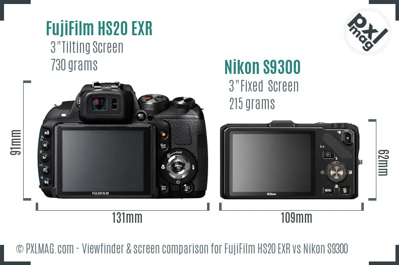 FujiFilm HS20 EXR vs Nikon S9300 Screen and Viewfinder comparison