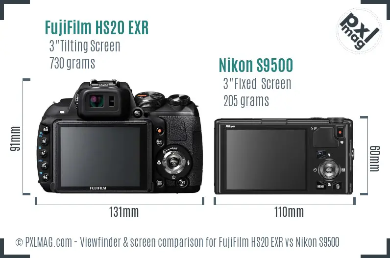 FujiFilm HS20 EXR vs Nikon S9500 Screen and Viewfinder comparison