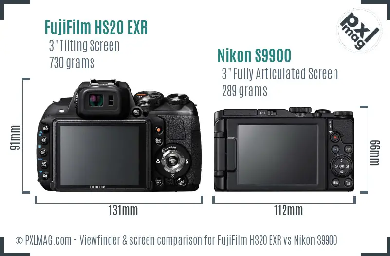 FujiFilm HS20 EXR vs Nikon S9900 Screen and Viewfinder comparison