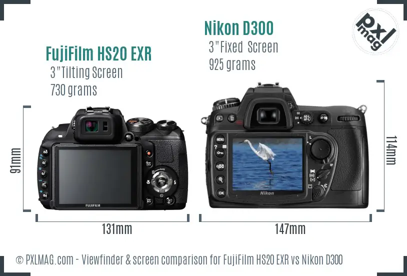 FujiFilm HS20 EXR vs Nikon D300 Screen and Viewfinder comparison