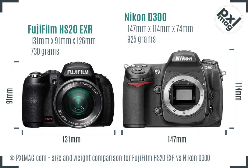 FujiFilm HS20 EXR vs Nikon D300 size comparison