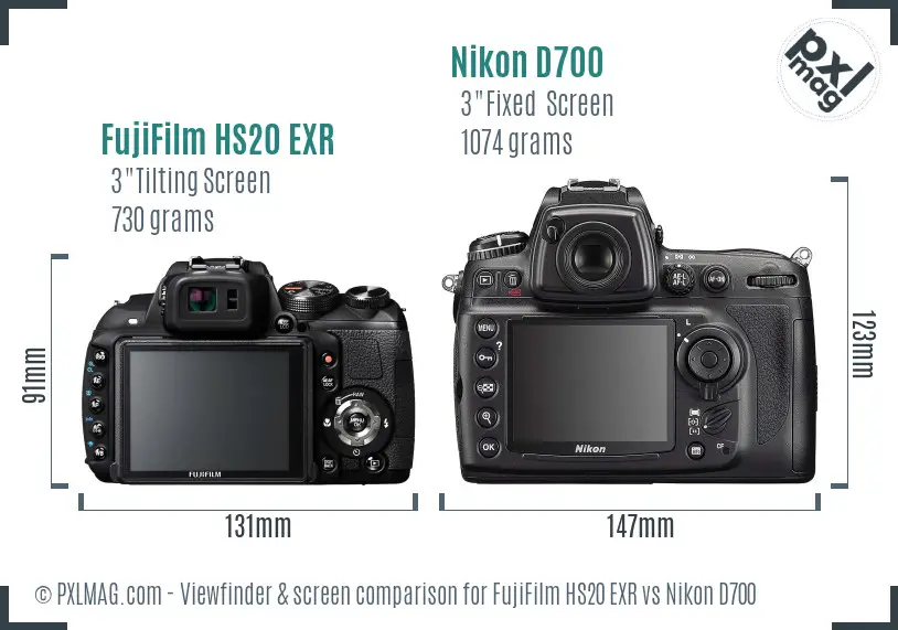 FujiFilm HS20 EXR vs Nikon D700 Screen and Viewfinder comparison FujiFilm HS20 EXR vs Nikon D700 Screen and Viewfinder comparison