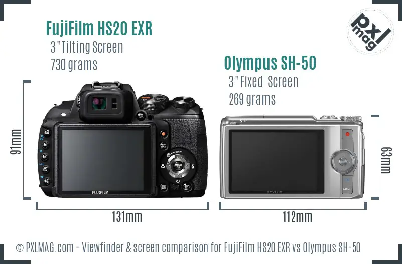 FujiFilm HS20 EXR vs Olympus SH-50 Screen and Viewfinder comparison