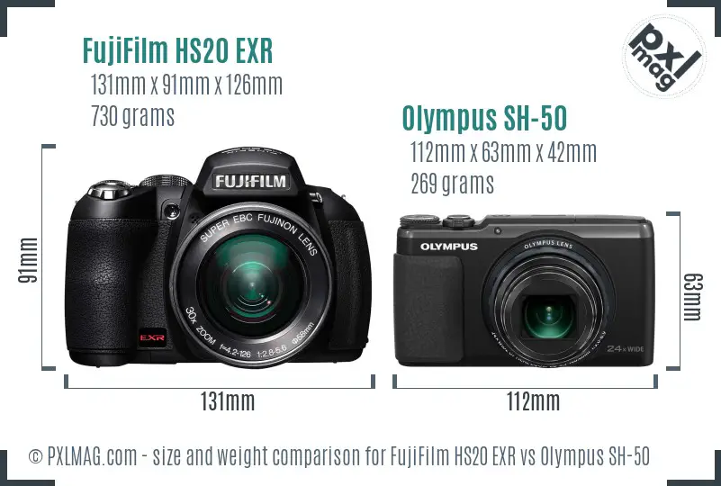 FujiFilm HS20 EXR vs Olympus SH-50 size comparison