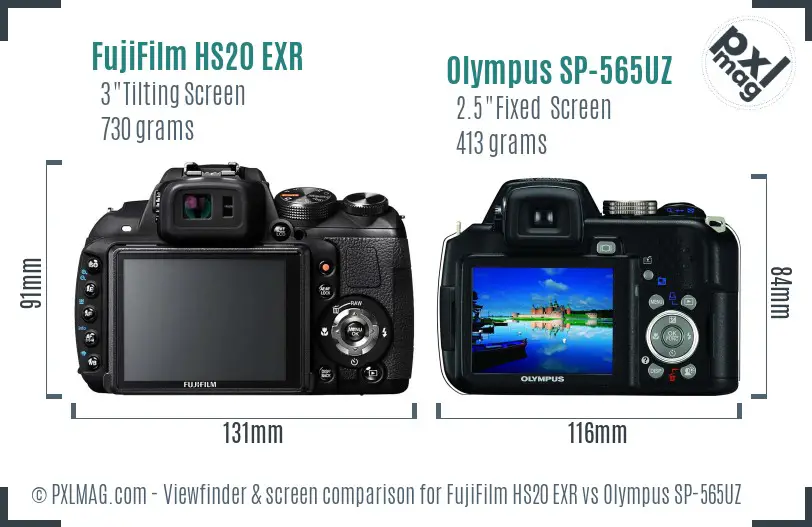 FujiFilm HS20 EXR vs Olympus SP-565UZ Screen and Viewfinder comparison