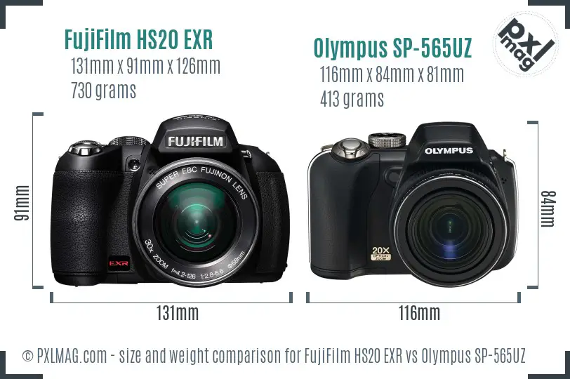 FujiFilm HS20 EXR vs Olympus SP-565UZ size comparison