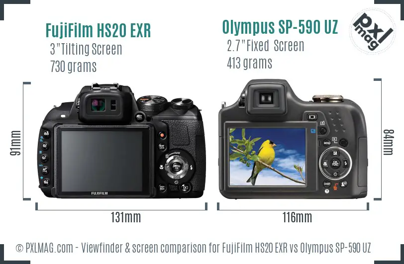 FujiFilm HS20 EXR vs Olympus SP-590 UZ Screen and Viewfinder comparison