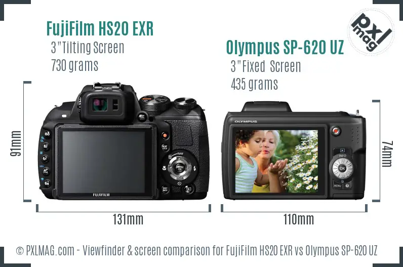 FujiFilm HS20 EXR vs Olympus SP-620 UZ Screen and Viewfinder comparison FujiFilm HS20 EXR vs Olympus SP-620 UZ Screen and Viewfinder comparison