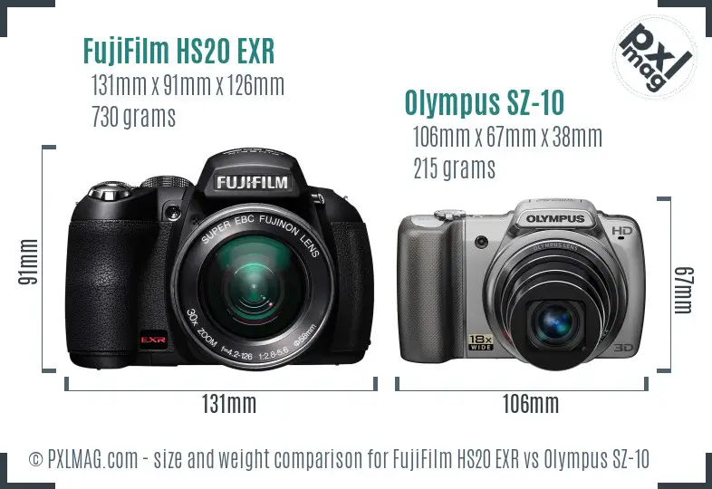 FujiFilm HS20 EXR vs Olympus SZ-10 size comparison FujiFilm HS20 EXR vs Olympus SZ-10 size comparison