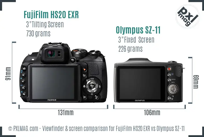 FujiFilm HS20 EXR vs Olympus SZ-11 Screen and Viewfinder comparison