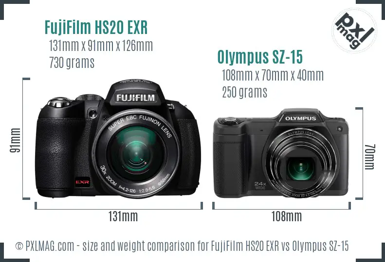 FujiFilm HS20 EXR vs Olympus SZ-15 size comparison