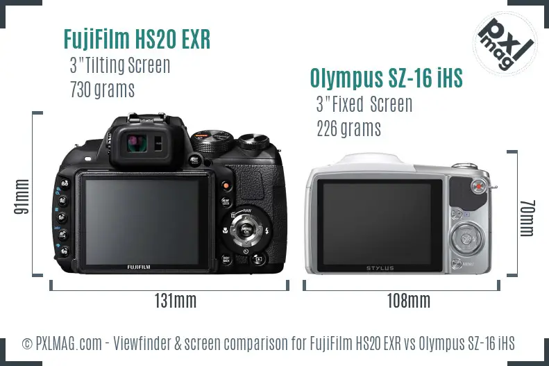 FujiFilm HS20 EXR vs Olympus SZ-16 iHS Screen and Viewfinder comparison