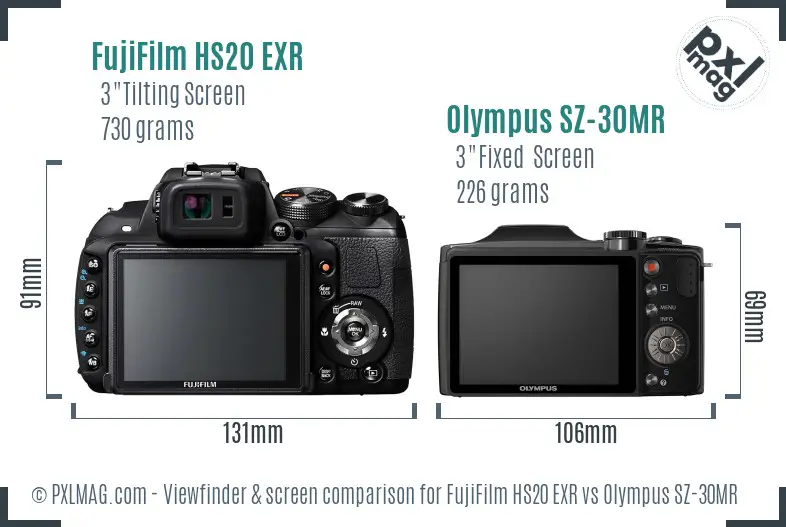 FujiFilm HS20 EXR vs Olympus SZ-30MR Screen and Viewfinder comparison
