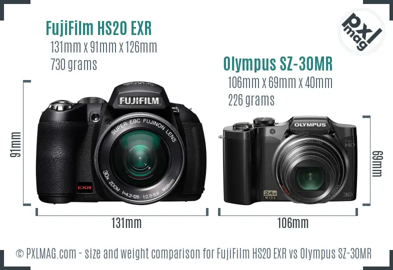 FujiFilm HS20 EXR vs Olympus SZ-30MR size comparison