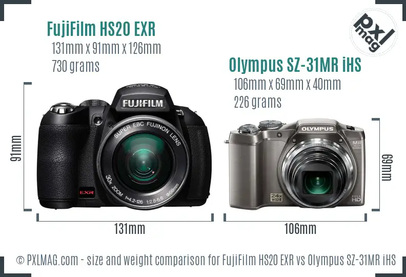 FujiFilm HS20 EXR vs Olympus SZ-31MR iHS size comparison FujiFilm HS20 EXR vs Olympus SZ-31MR iHS size comparison