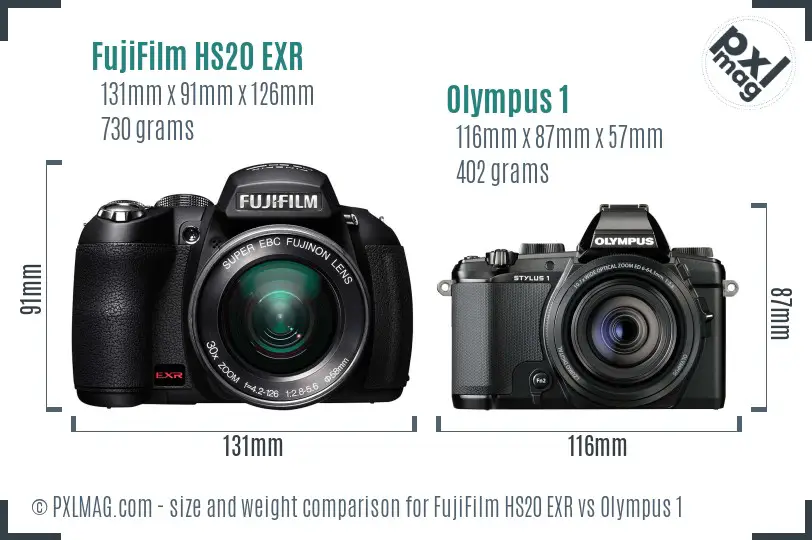 FujiFilm HS20 EXR vs Olympus 1 size comparison